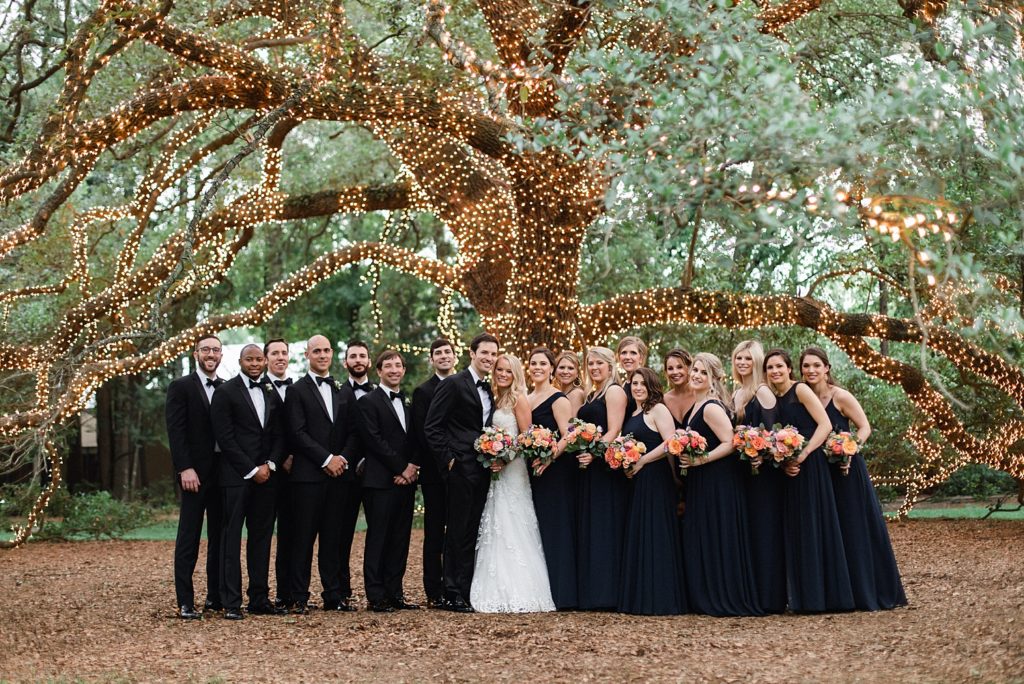 Bridal party group picture after wedding ceremony at the Houstonian