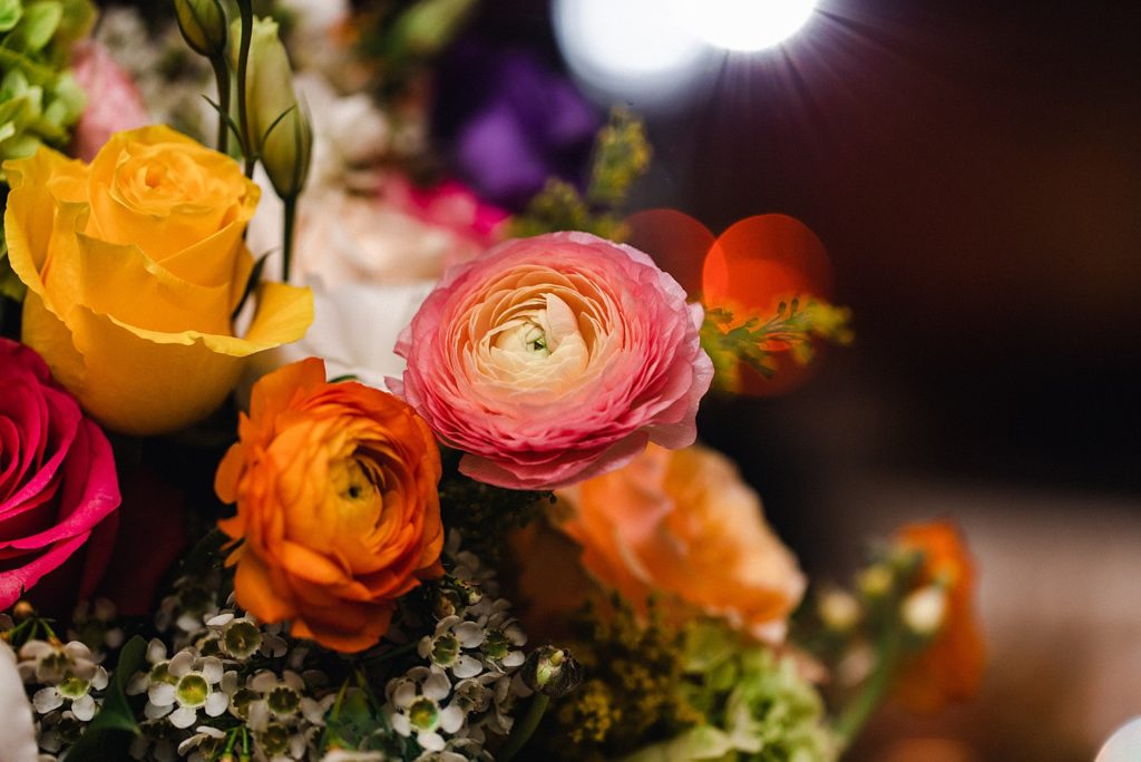 Bright and colorful flowers at the Houstonian wedding reception