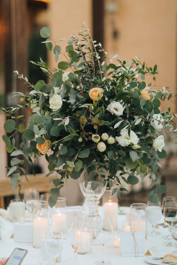 Elegant floral centrepiece at Napa Valley wedding