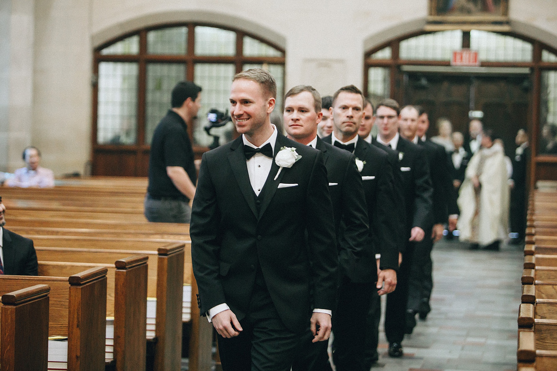 Groom and Groomsmen entering the church before the ceremony 